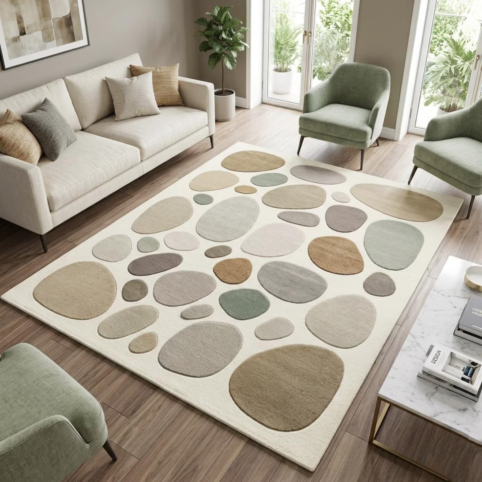 Hand Tufted Pebble Rug Organic Stone Area Rug Modern Neutral Scandinavian Japand
