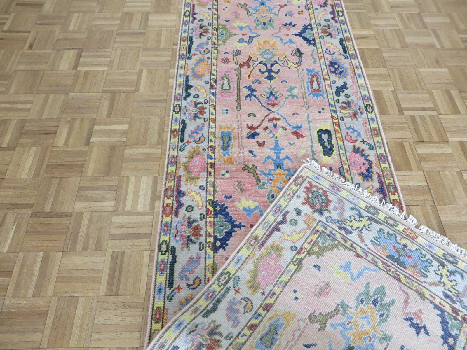 3 x 19’10 Runner Hand Knotted Pink Turkish Oushak Oriental Rug G8572