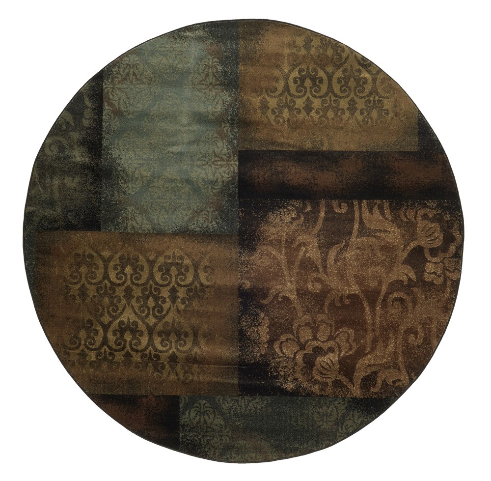 Blue Squares Damask Boxes Geometric Area Rug Round 4878B – Aprx 7′ 8″ x 7′ 8″