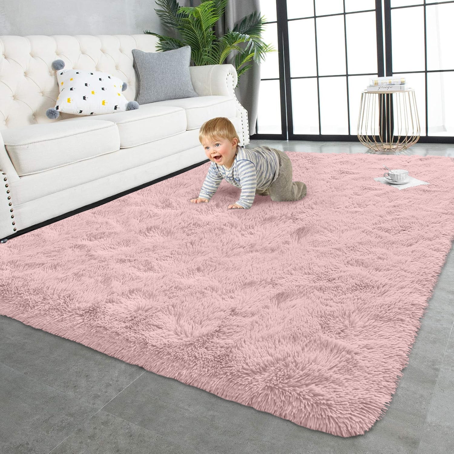 Pink Shaggy Rug – Soft Rug Anti-Slip Faux Fur Carpet for Living Room Shag Mat