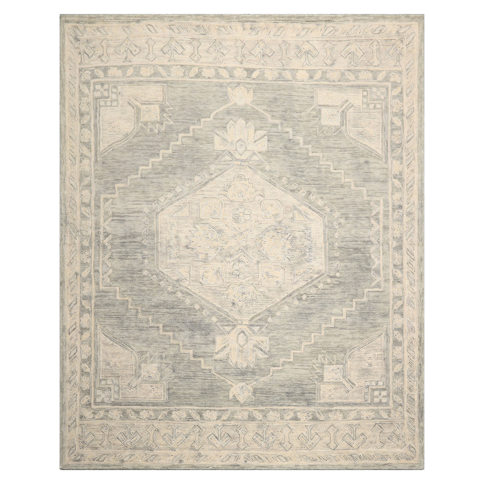 Multi Size Celadon Hand Tufted Traditional Medallion Wool Area Rug