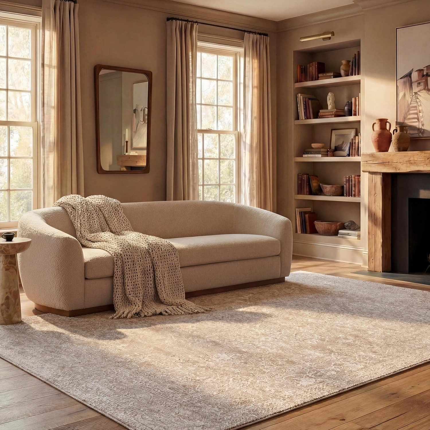 Reflection Collection 8×10 Area Rug – Cream & Ivory, Non-Shedding, Easy Clean