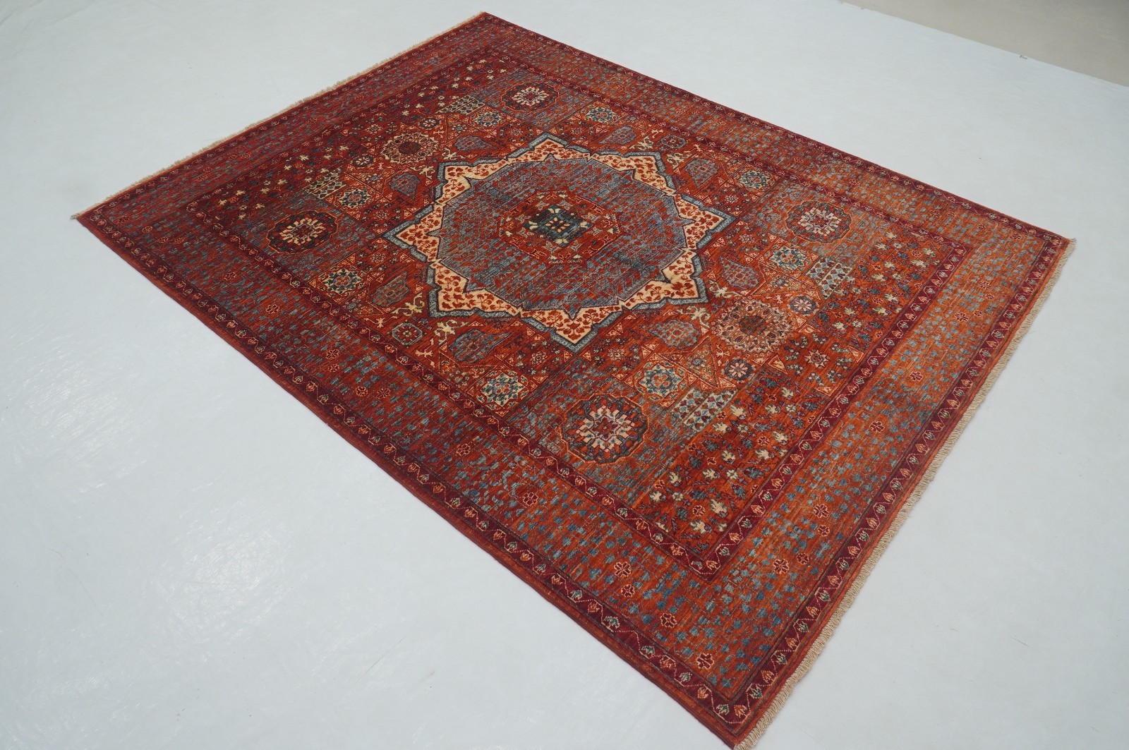 5×7 ft Red Mamluk Afghan Hand Knotted Wool Medallion Rug