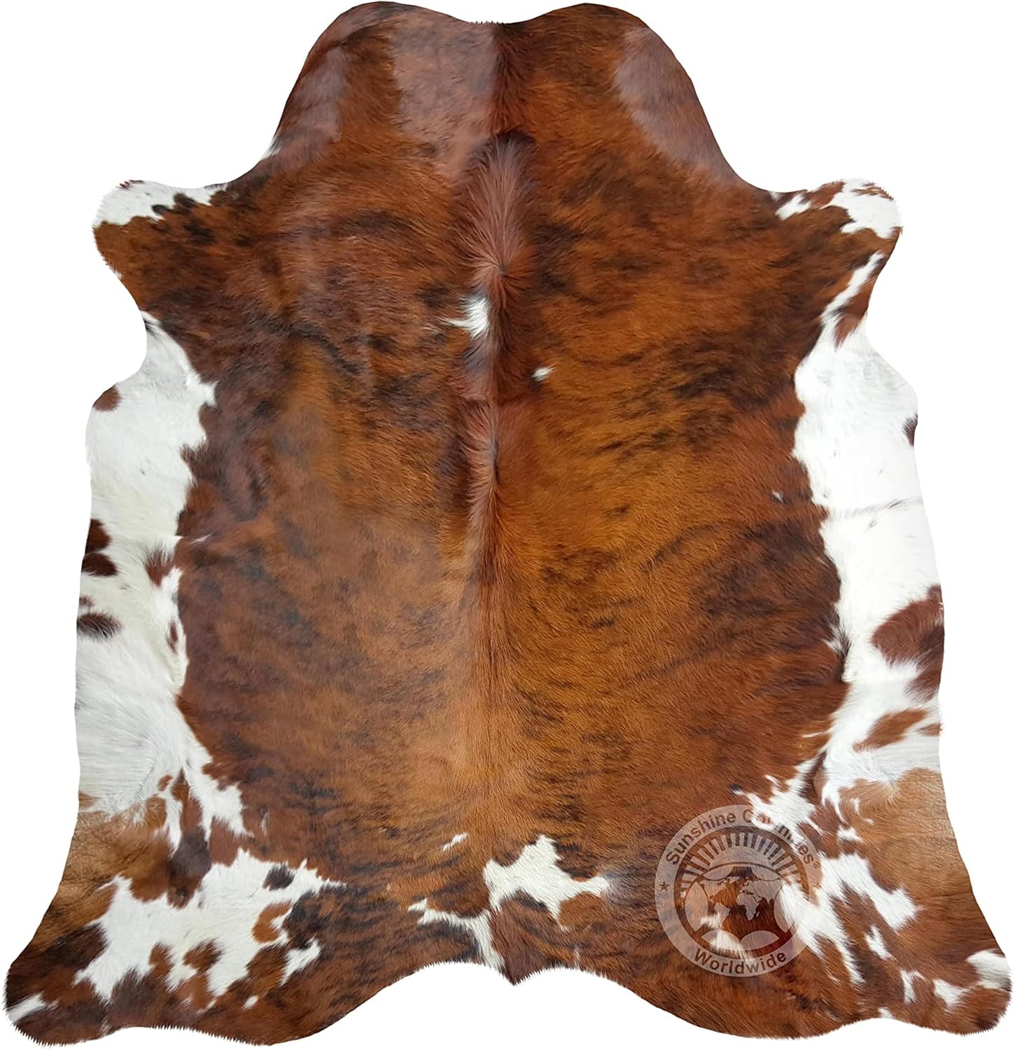 Brindle Tricolor Cowhide Rug 6×6-7 Ft for Living Room, Bedroom & Decor