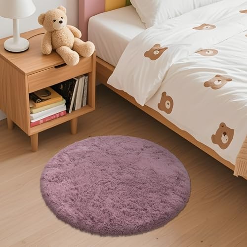 Machine Washable 2 ft Round Rugs for Bedroom – 2 ft Circle Area – Blush