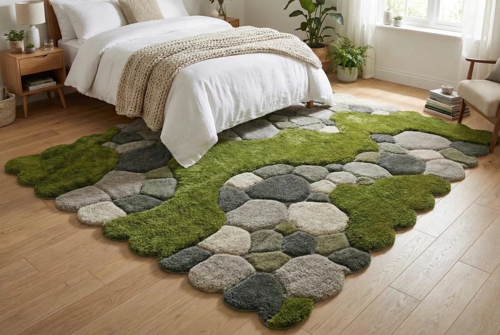 Hand Tufted 3D Pebble Moss Green Wool Rug Irregular Shape Hand Tufted Livingroom