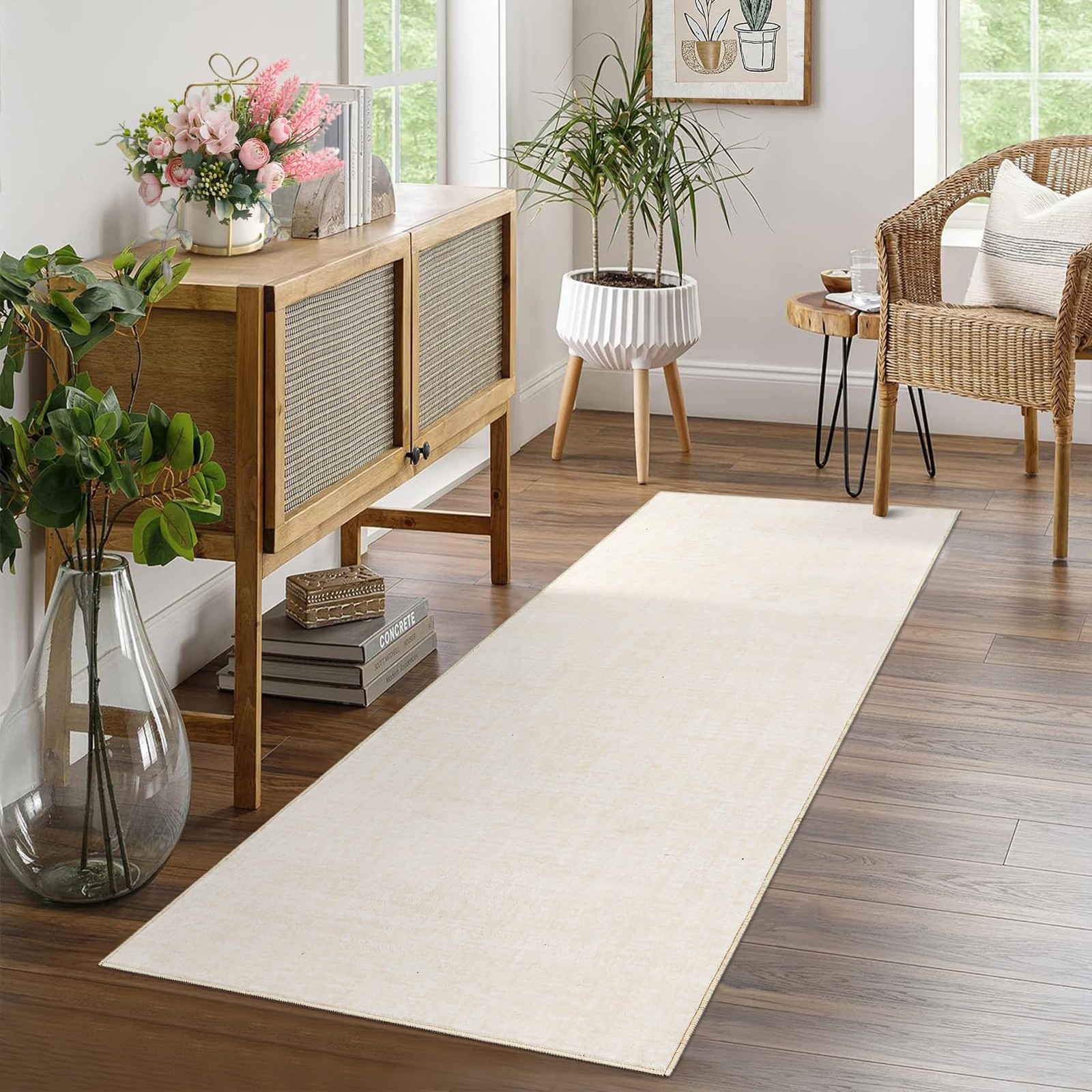 Washable Area Rug Non‑Slip Stain‑Resistant 2×6ft Solid Texture for Living Room