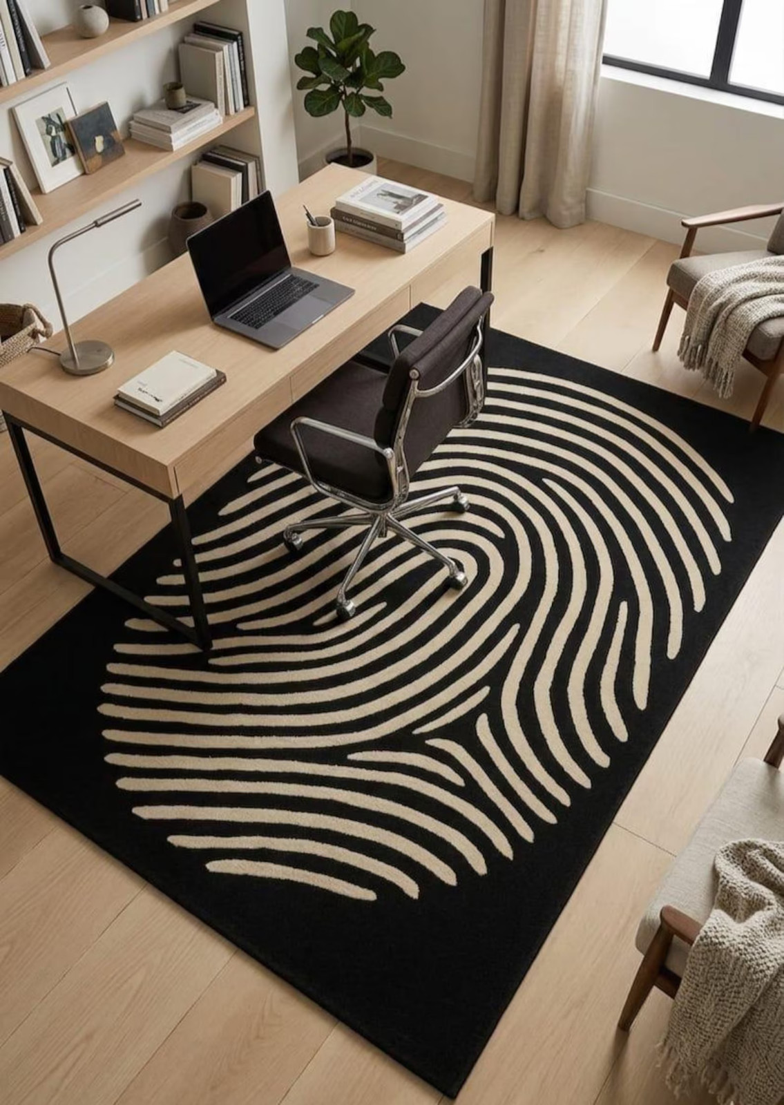 Hand Tufted Wool Rug Fingerprint Abstract Black Cream Area Modern Living Carpet