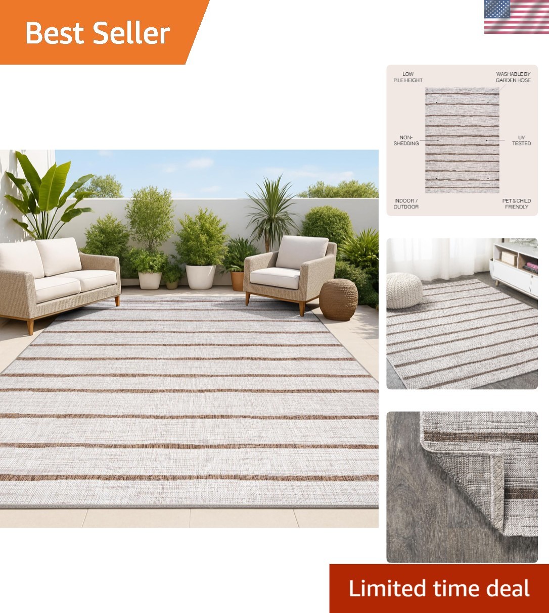 Versatile Berber Stripe 3’1″ x 5′ Rug – Pet-Friendly for Indoor/Outdoor Style