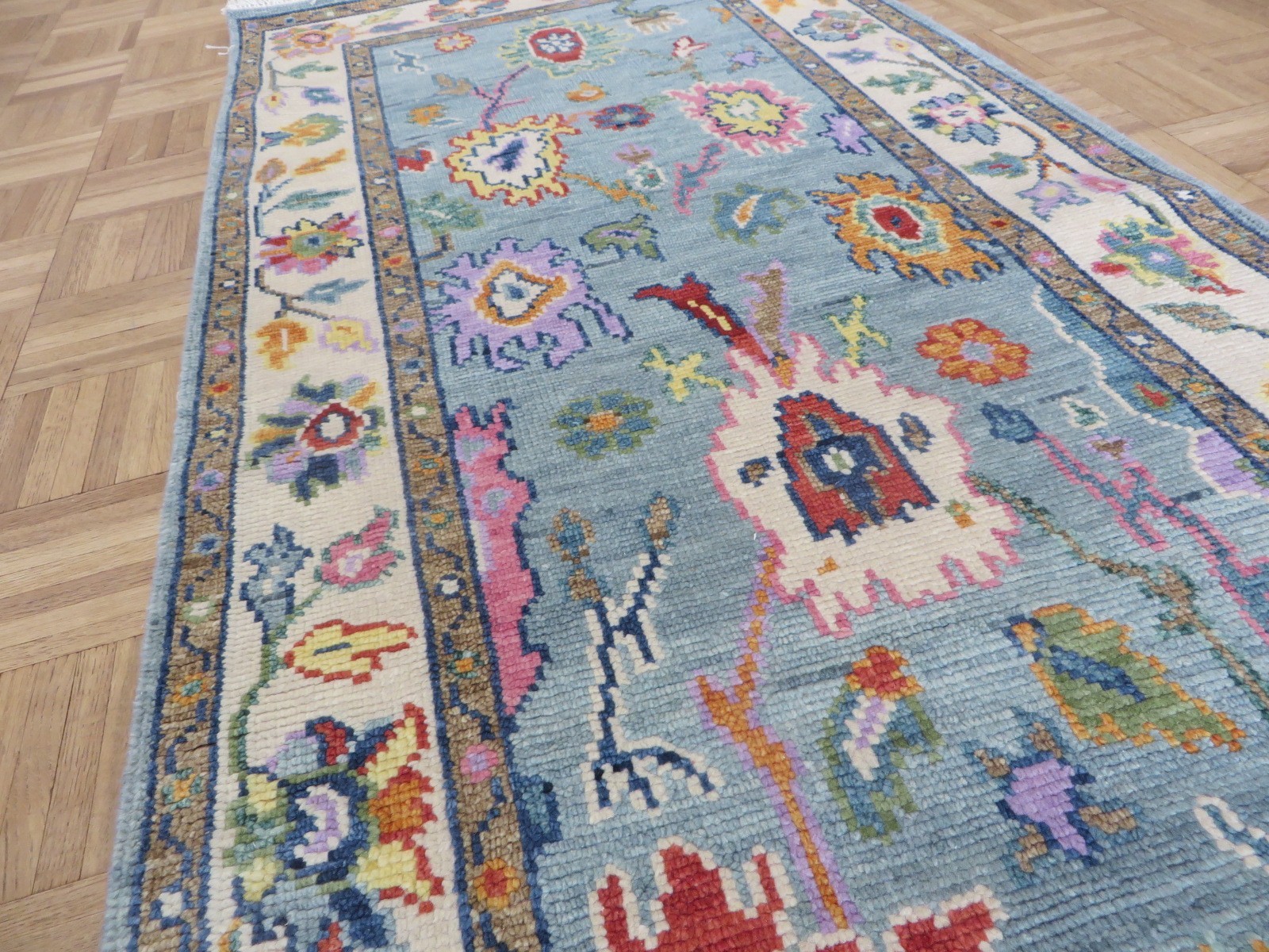 2’10 x 5’11 Runner Hand Knotted Blue Colorful Oushak Oriental Rug G16886