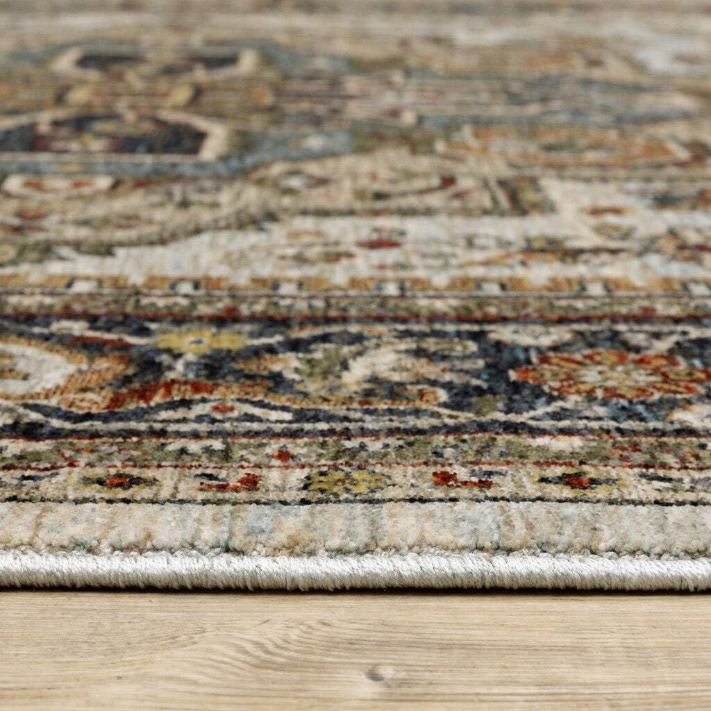 5′ X 8′ Ivory Beige Blue Orange Gold Green Grey And Rust Oriental Power Loom