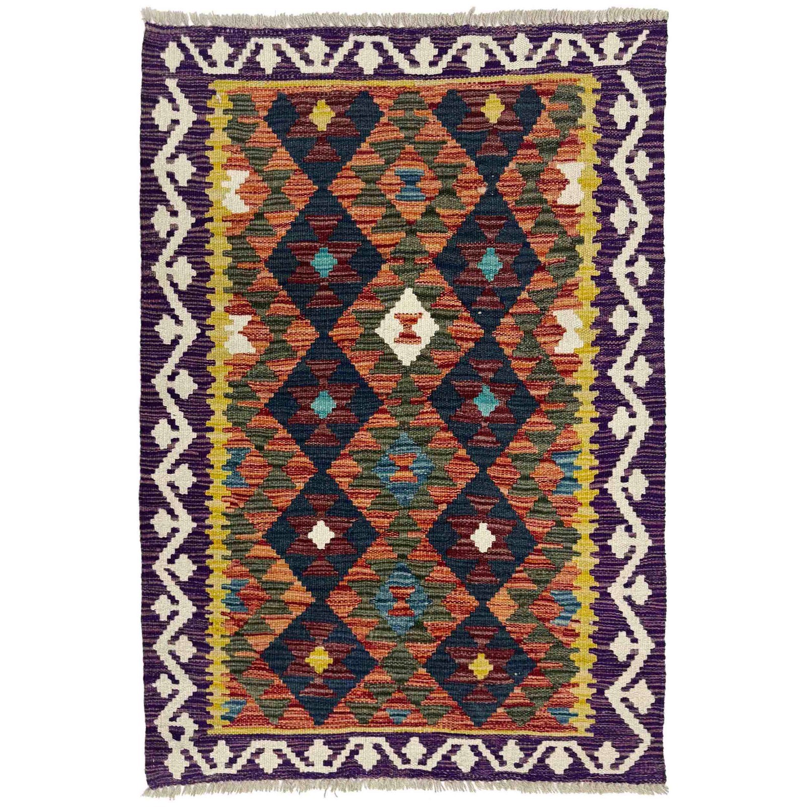 Geometric Patterns Hand Woven Reversible Chobi Rug 2.7x4Ft Kilim Handmade W38090