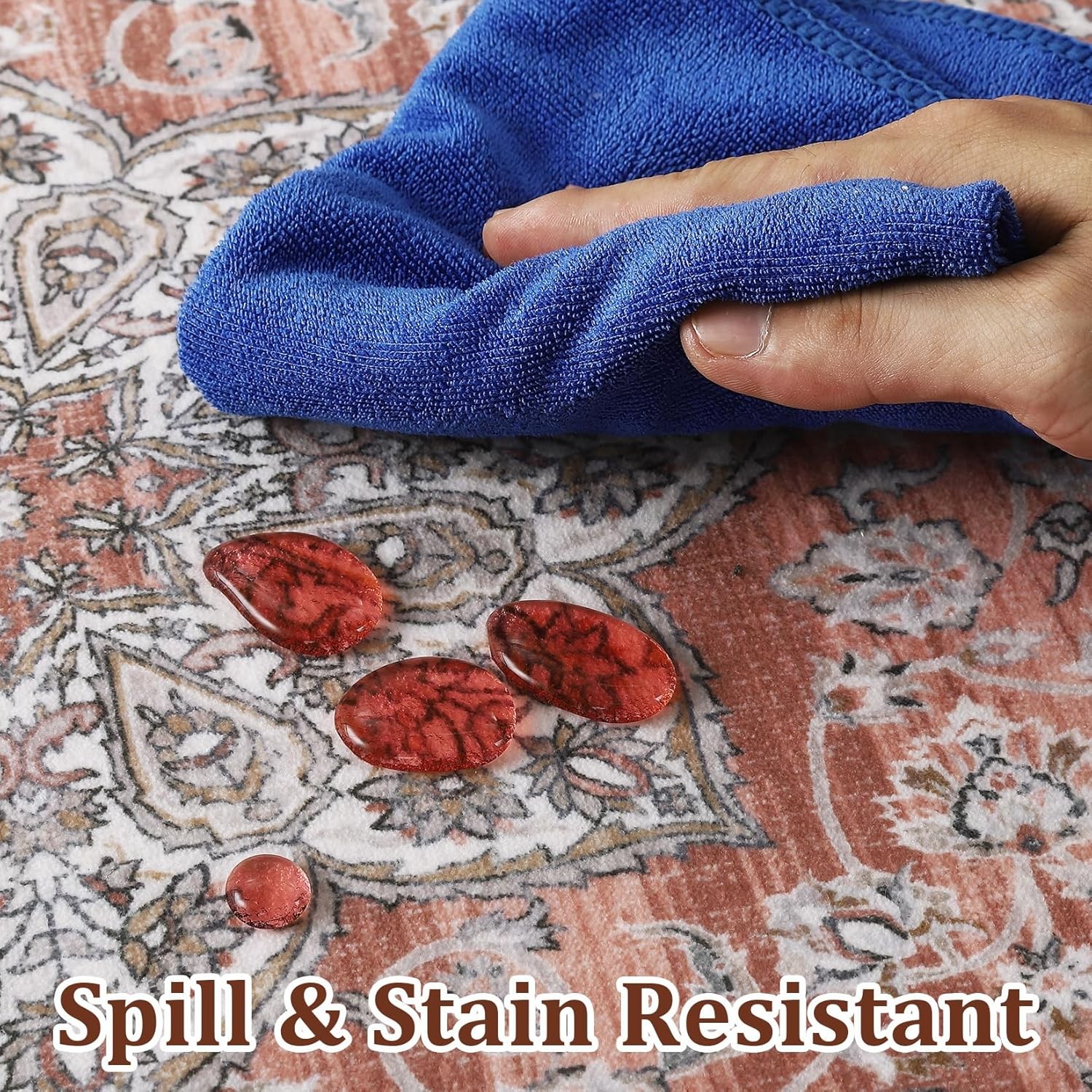 US Washable Area Rug Low-Profile Non-Slip Backing Durable Edge Bind Vintage Rugs