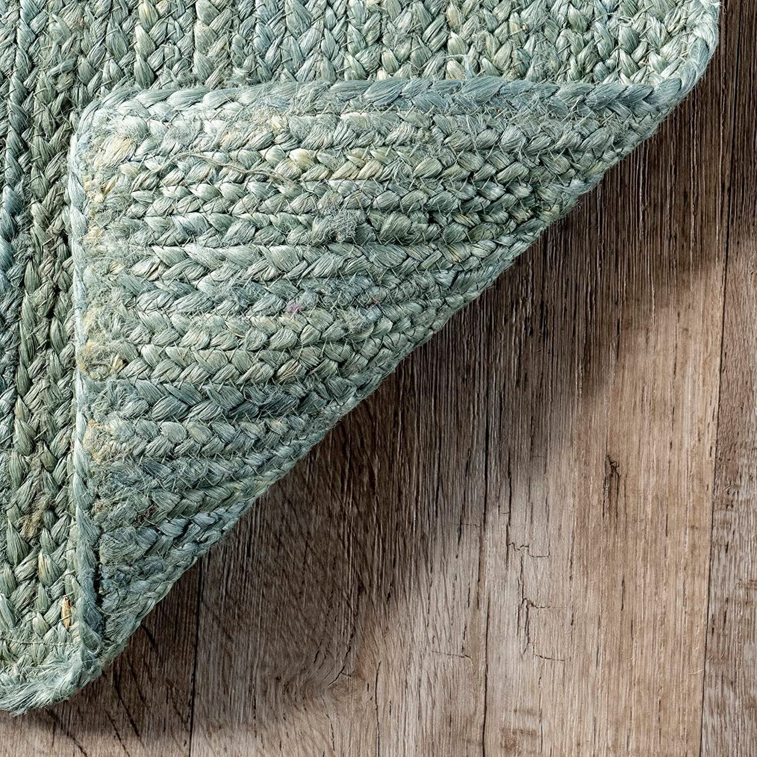 Rug Carpet Jute Sea Green Natural Handmade Braided Farmhouse Decor Rustic Modern