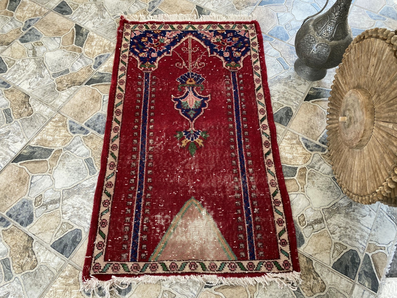 Pre 1980’s ANTIQUE ANATOLIAN FARMHOUSE RUG – GEOMETRIC PRAYER TURKISH VINTAGE