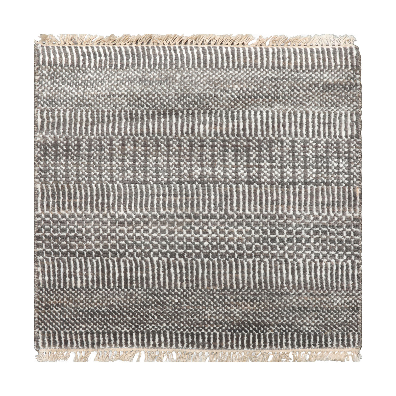 2’x2′ Ivory Hand Knotted Tibetan Modern Wool & Bamboo Silk Oriental Area Rug