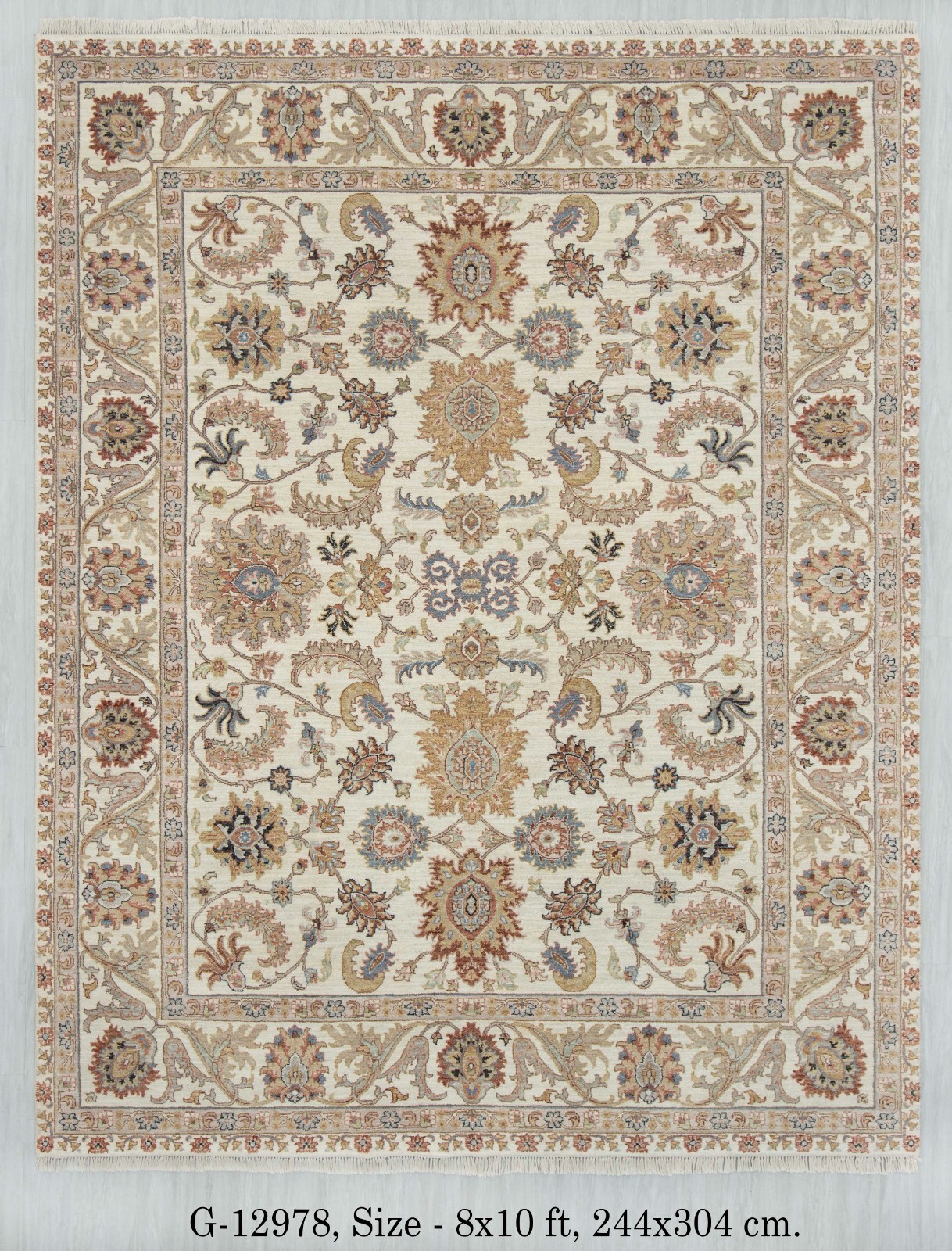 8×10 Ivory Persiann Sultanabad Style High KPSI Hand Knotted Wool Rug
