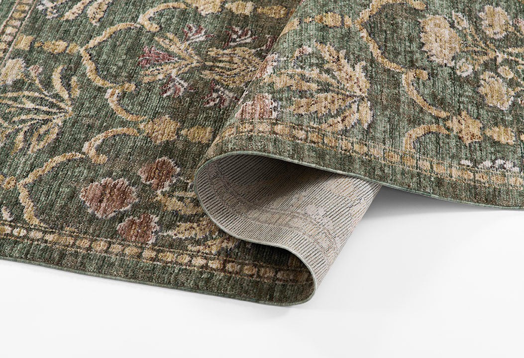 Arts & Crafts William Morris Style Antique Look Polyester Green Area Rug