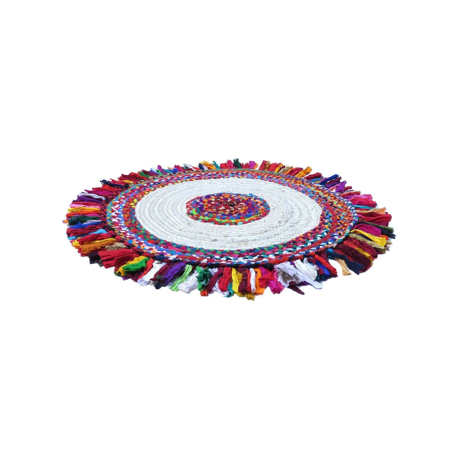 24″ Round Chindi Rug Dhurrie Jute Kitchen Floor Mat Door Table Multi Color 2ft