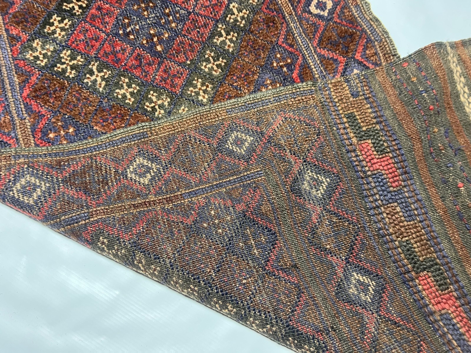 2×9 Afghan Baluchi Runner Hand Knotted Geometric Tribal Wool Rug