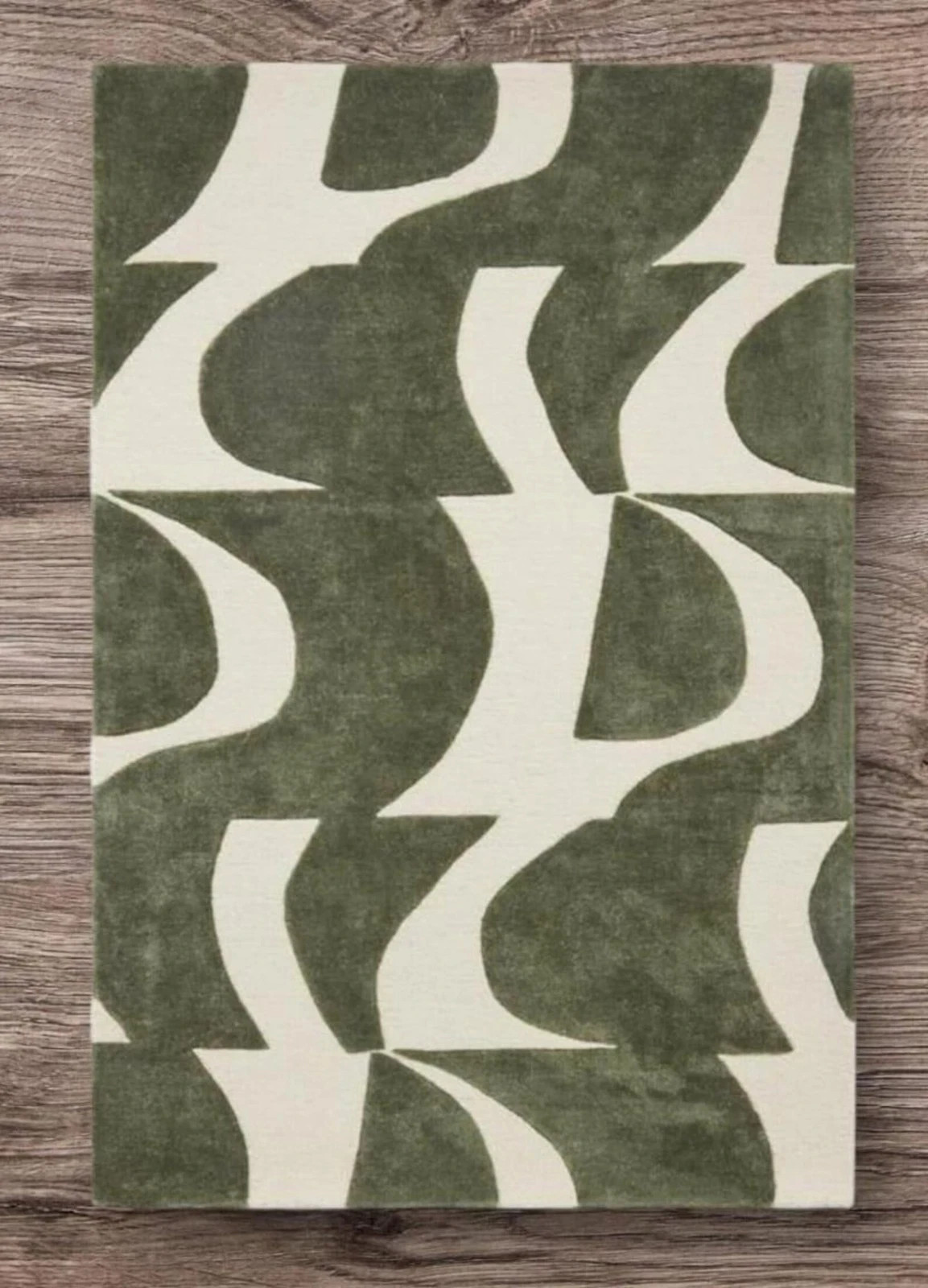 Abstract Handmade Area Rug Hand-Tufted Wool Rug High-Low Modern Green and White