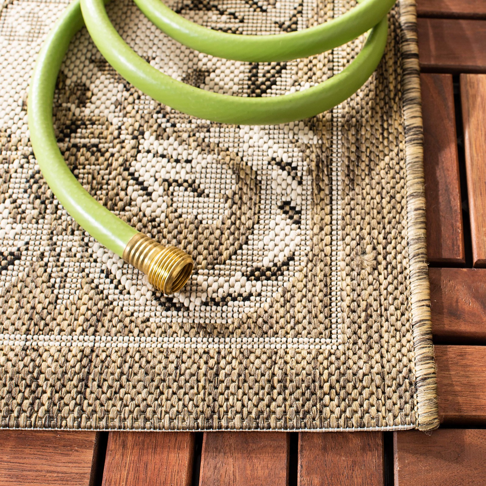 Courtyard Collection 2′ x 3’7″ Cream/Brown CY7208 Indoor/ Outdoor Waterproof …