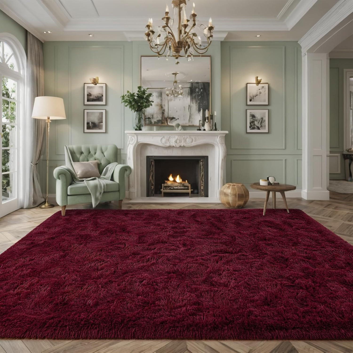 Nuttumico Extra Large Burgundy Fluffy Area Rugs for Living Room, 8X10 Feet Ultra