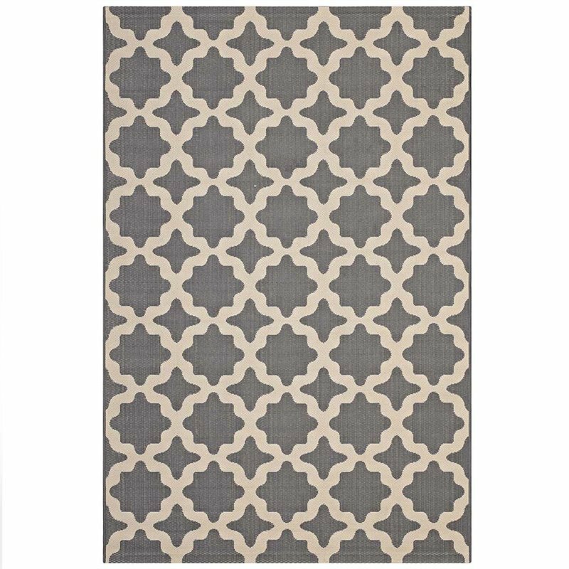 Modway Cerelia 94.5×122″ Moroccan Trellis Fabric Area Rug in Gray and Beige