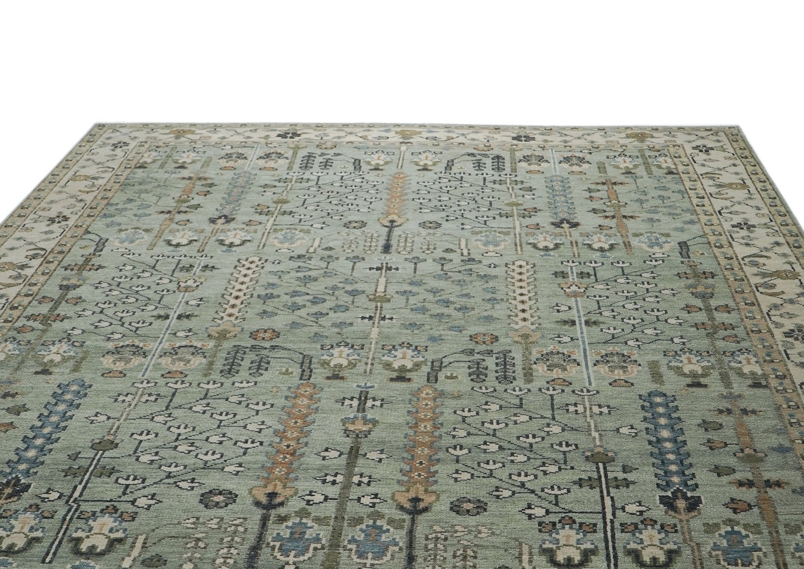 10×14 Hand Knotted Wool Celadon Oushak Transitional Rug