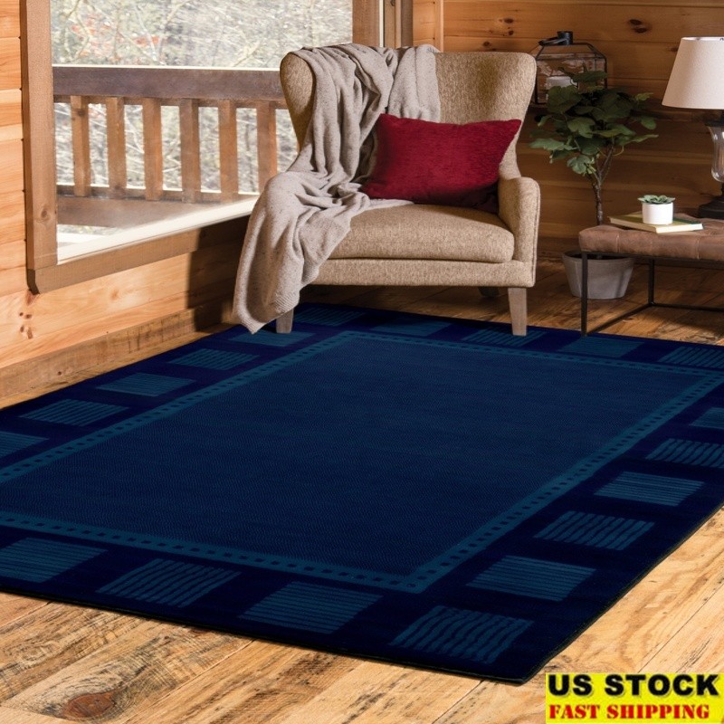 Contemporary Geometric Area Rug Long Island Navy Stain Resistant Indoor Runner
