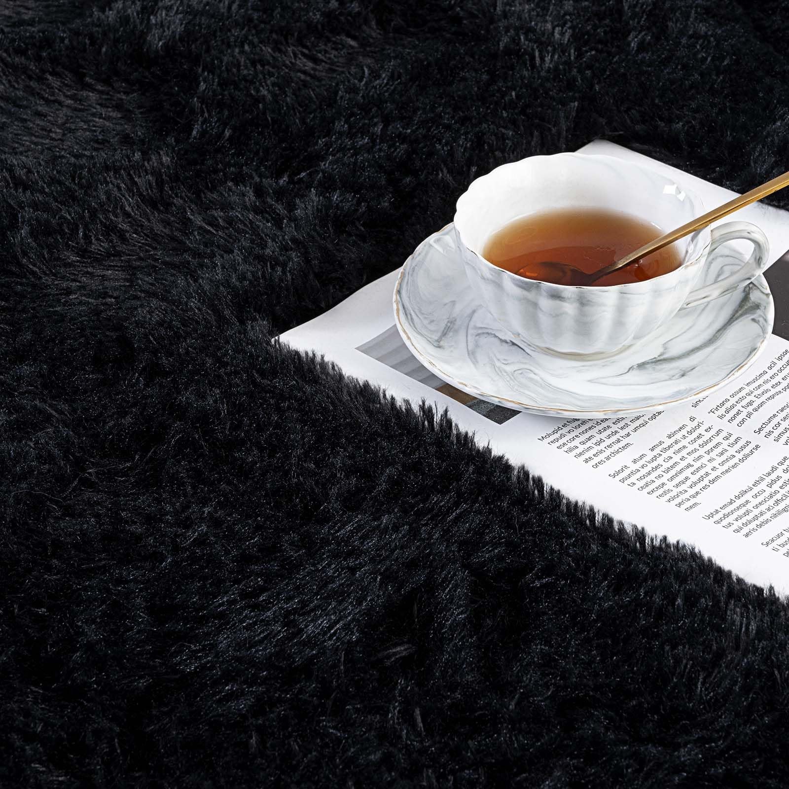 Ompaa Black 8×10 Feet Large Area Rugs Fluffy Living Room Carpet, Wall to Wall…