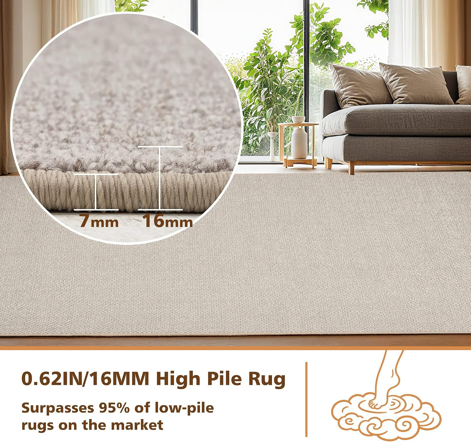 5X7 Wool Rugs for Living Room,80% Merino Wool and 20% Cotton Soft Tufted Area Ru