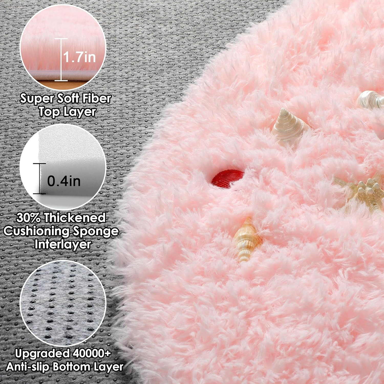 ONASAR Light Pink Fluffy round Rug 4Ft for Girls Bedroom, Circle Area Rugs for K