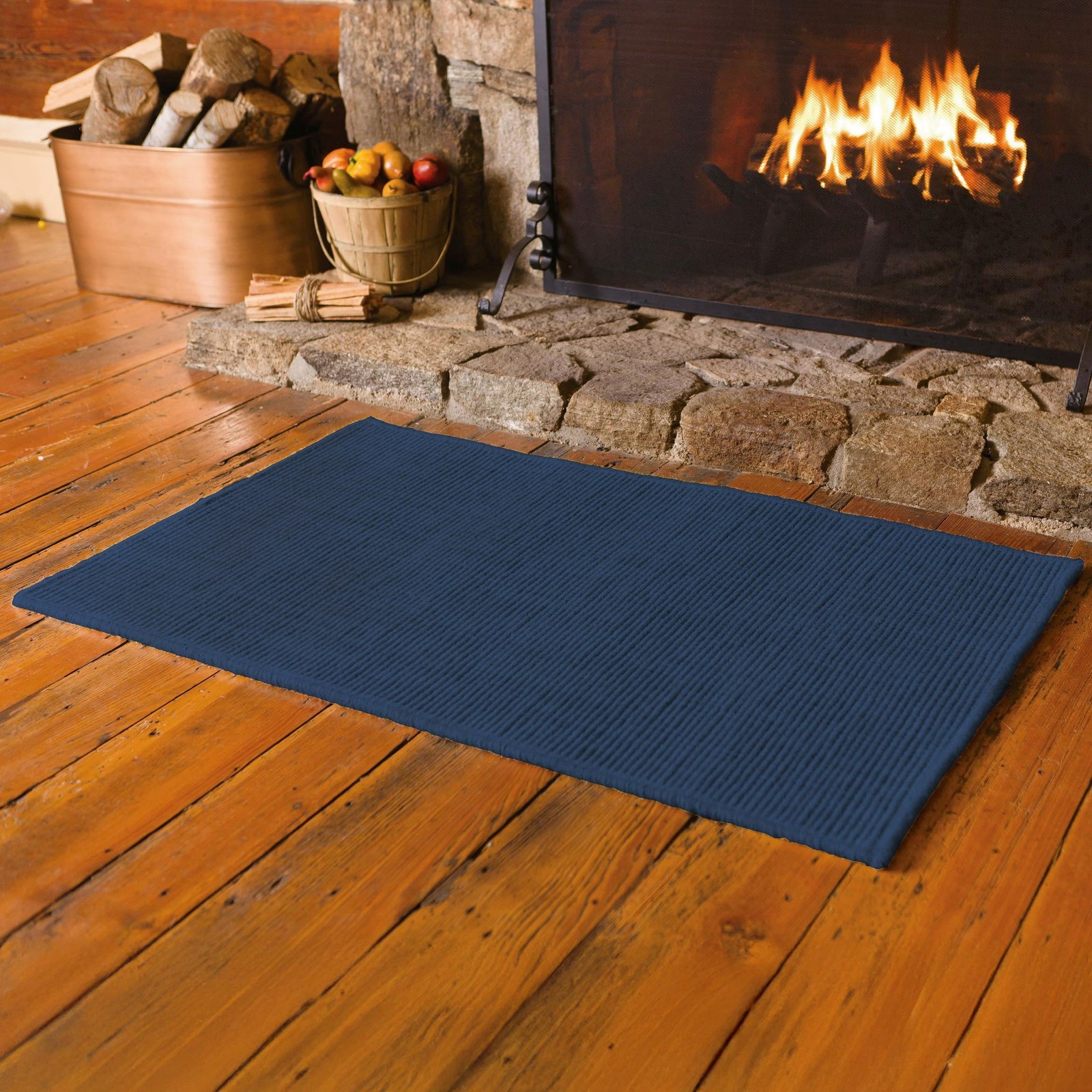 Plow & Hearth Dalton 2×3’6″ Fireproof Hearth Rug Navy Wool Blend Fireplace Mat