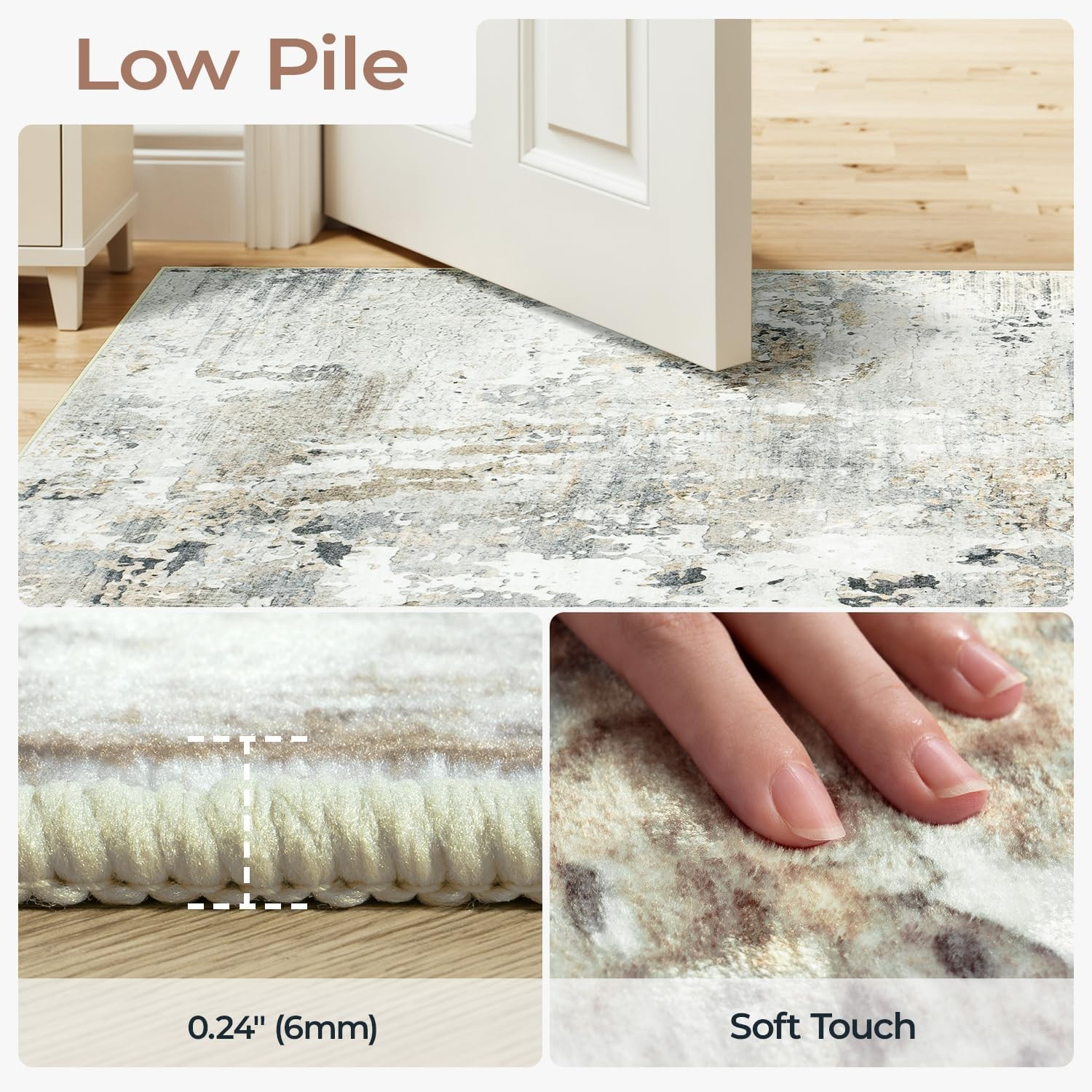 8X10 Area Rugs for Living Room, Abstract Neutral Large Washable Rug, Indoor Soft