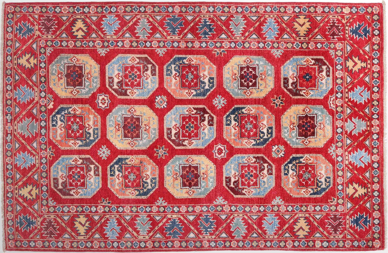 Afghan Kazak Elephant’s Foot Carpet 120×180 Hand-knotted Red Patterned