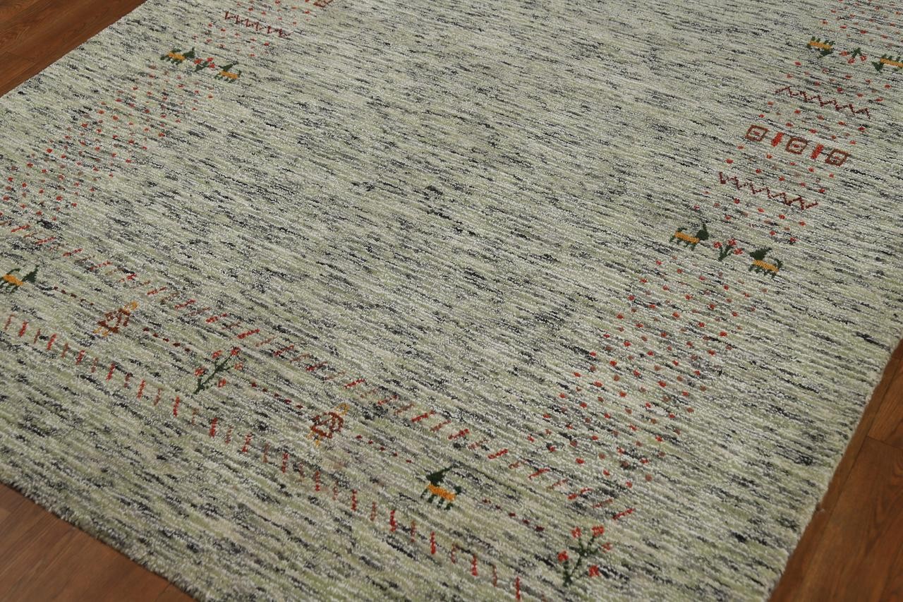 Little Animals Tribal Modern 5×8 Green Indian Area Rug Hand-Knotted Wool