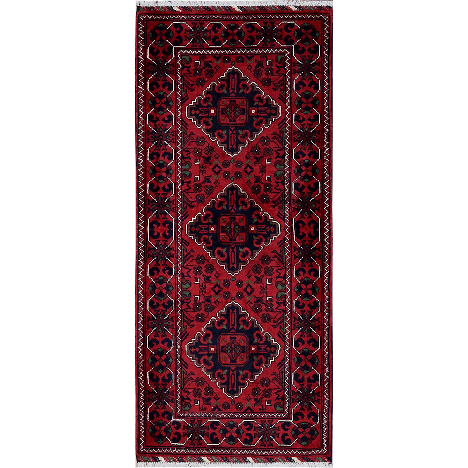 2’3″x5′ Red Afghan Khamyab Geometric Design Hand Knotted Wool Runner Rug R736