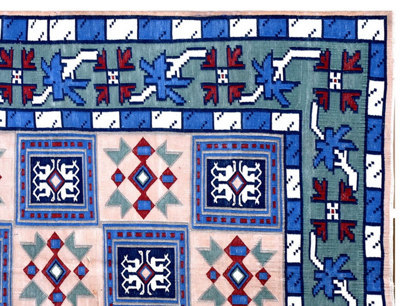 Handwoven Cotton Rug 5′ x 6’7″ Blue Tribal Geometric Dhurrie 5201