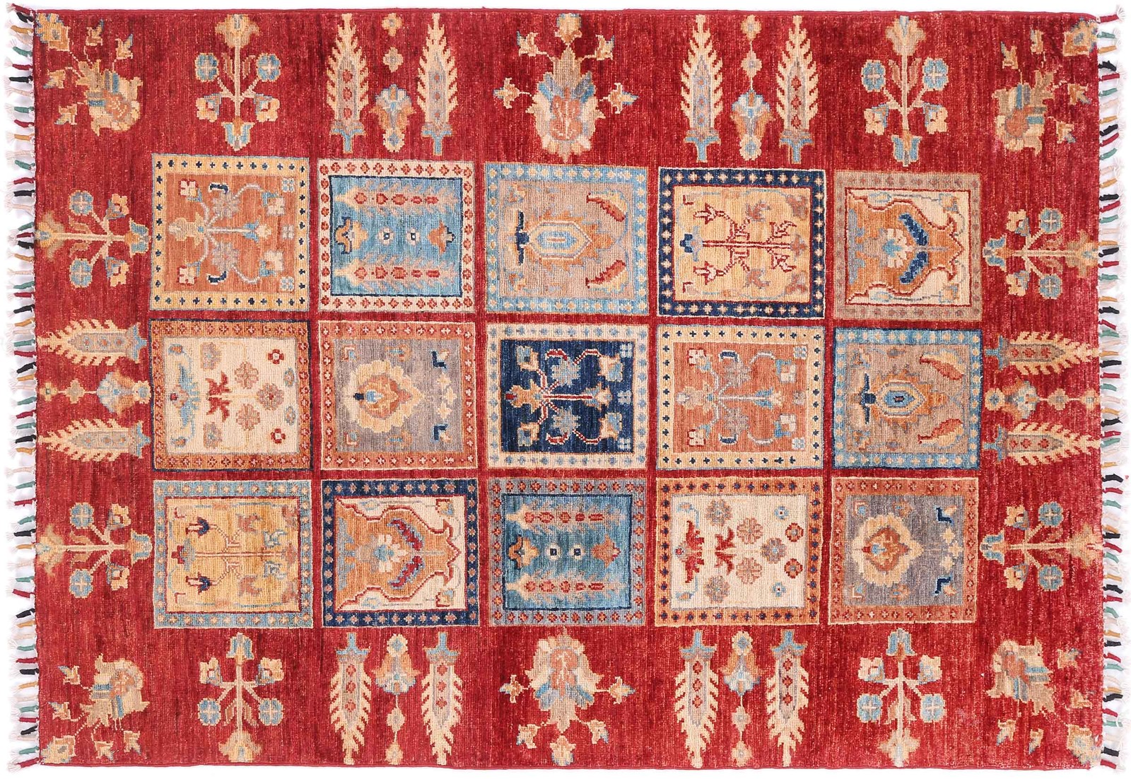 Afghan Ziegler Khorjin Bakhtiar Carpet 100×150 Hand-knotted Red Field Pattern