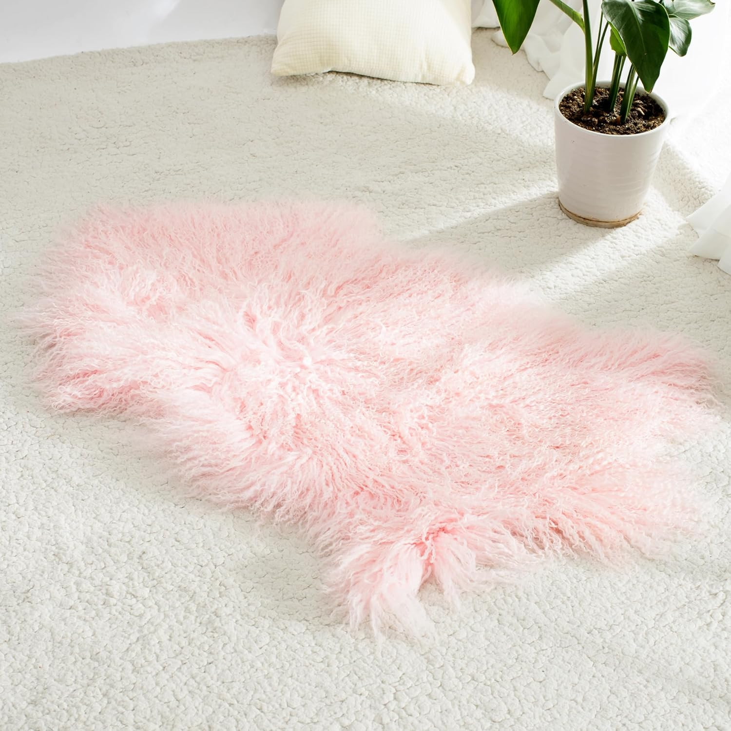 100% Genuine Sheepskin Area Rug Real Lightweight Fluffy Soft Mongolian Long Wool