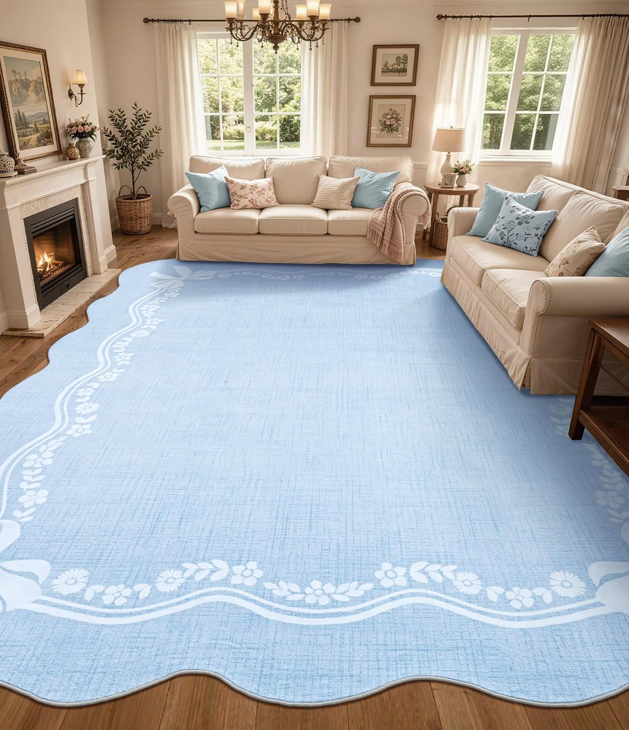 8X10 Area Rug Light Blue Bow Living Room Rug,Girls Bedroom Rug | Cute Princess S
