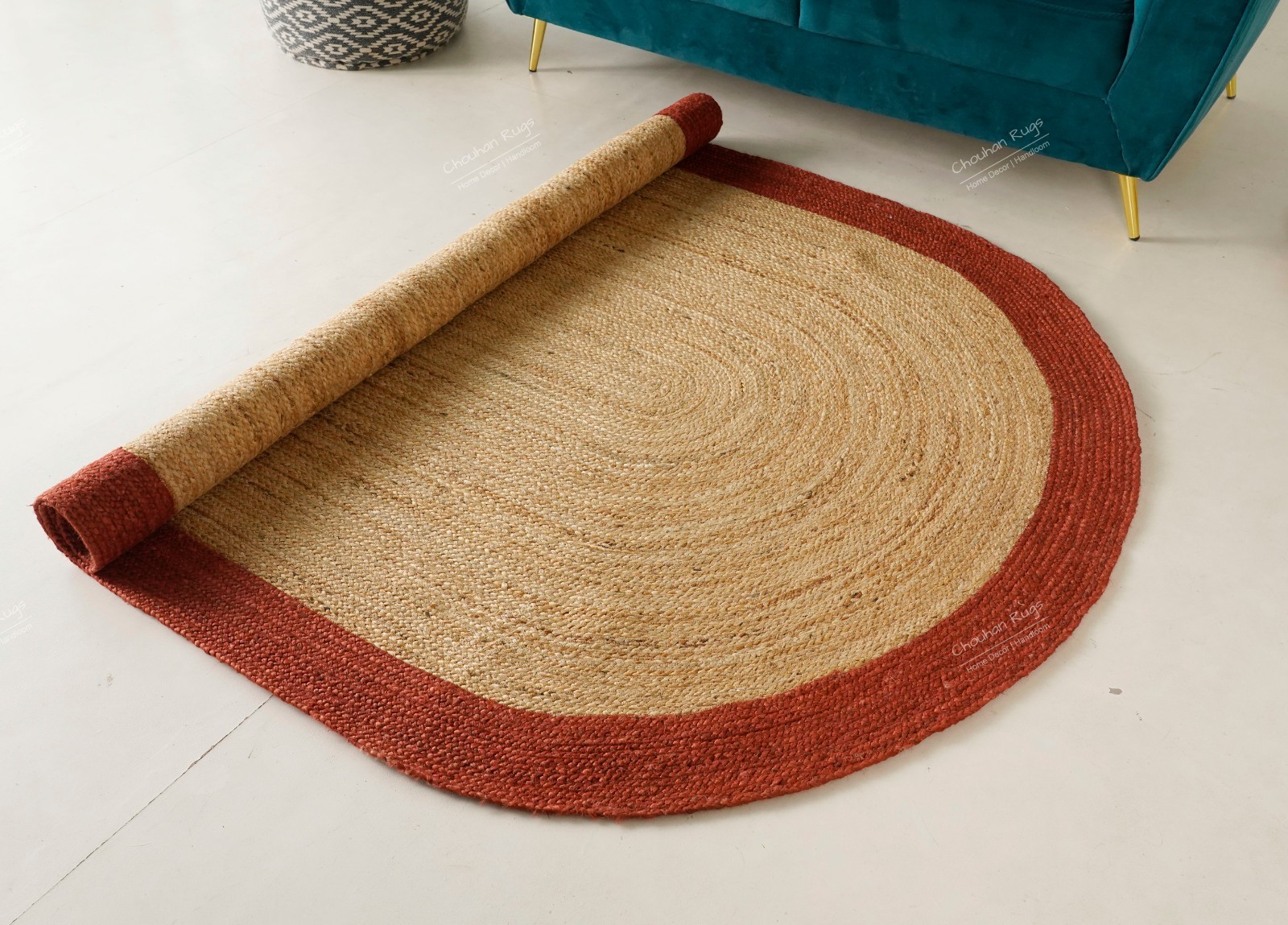 Handmade natural Oval Jute Rug With Red Border Home Decor Area Rug Floor Rugs