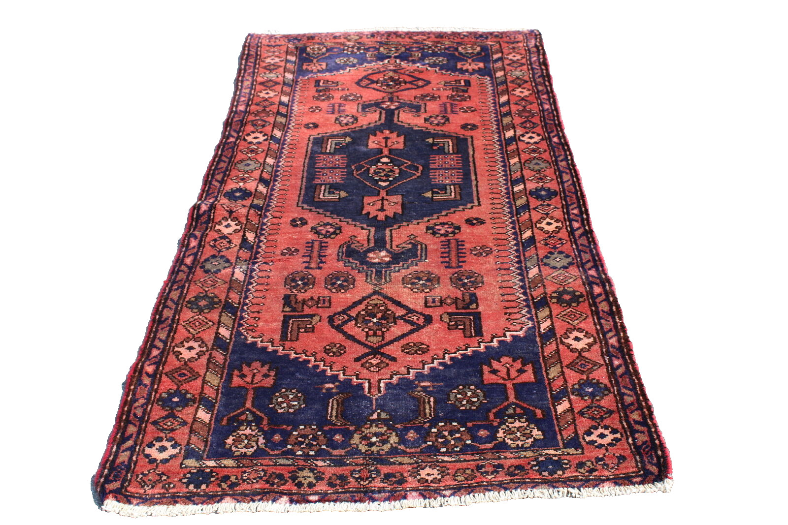 Hexagon Geometric Tribal Afghan 3′ 3″ x 6′ 6″ Pink Handmade Area Rug
