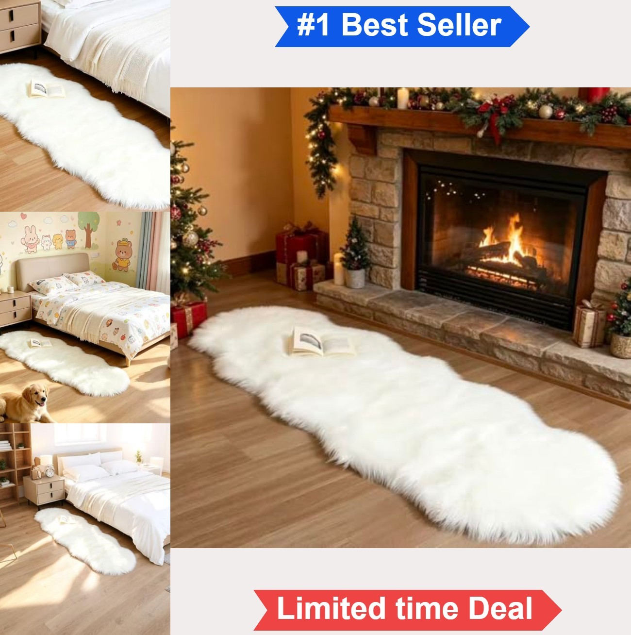 Faux Fur Sheepskin Runner Rug 2×6 ft White Ultra Soft Plush Shaggy Area Carpet