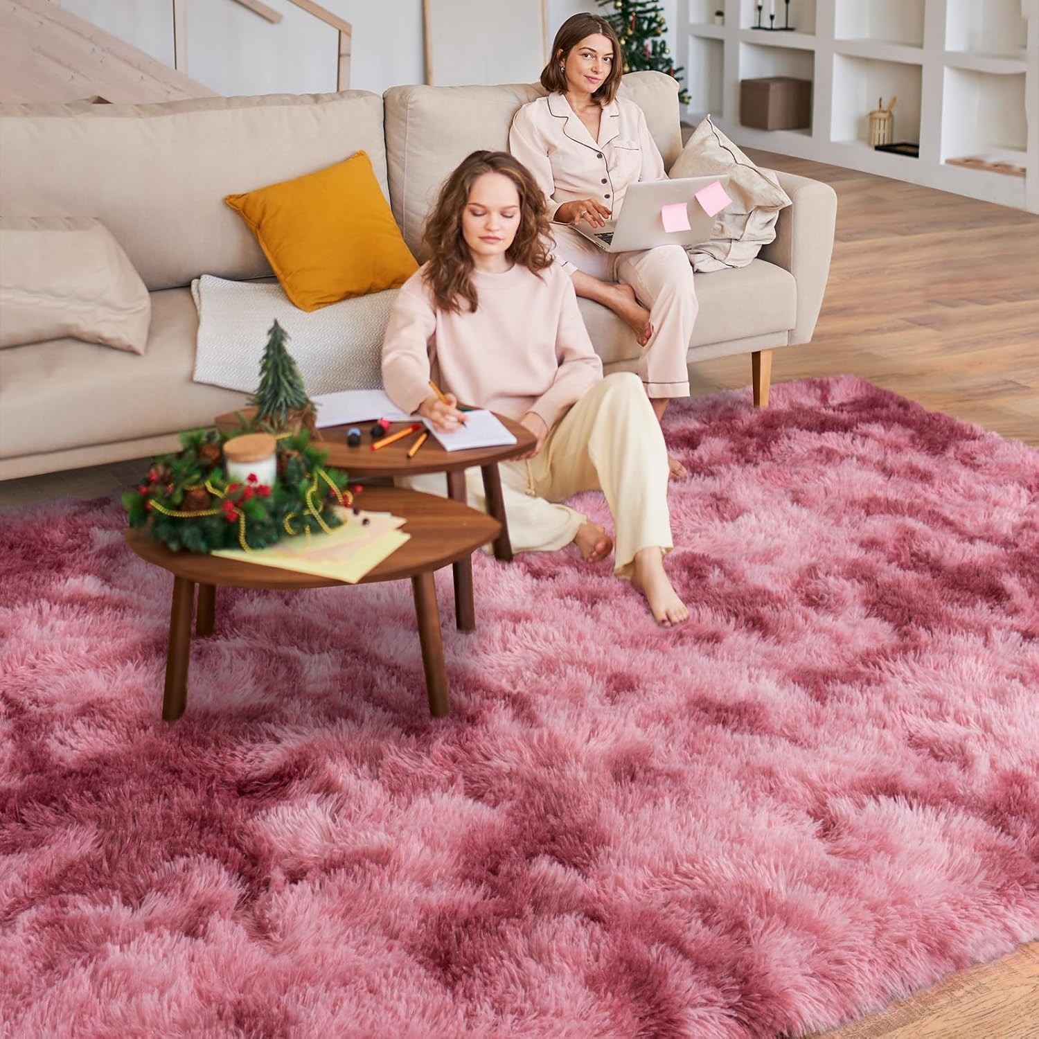 Fluffy Area Rugs Large Tie-dye Pink Red Carpet Mat for Living Room Bedroom Floor