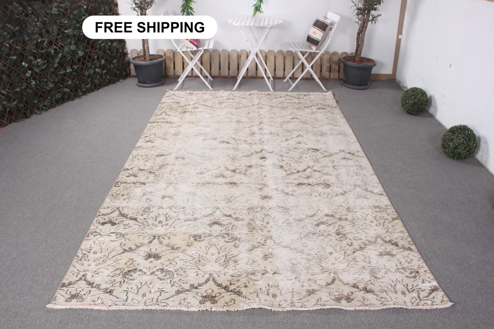Vintage Turkish Rug 5,9×9,8 ft (180×300 cm), Beige Wool Rug