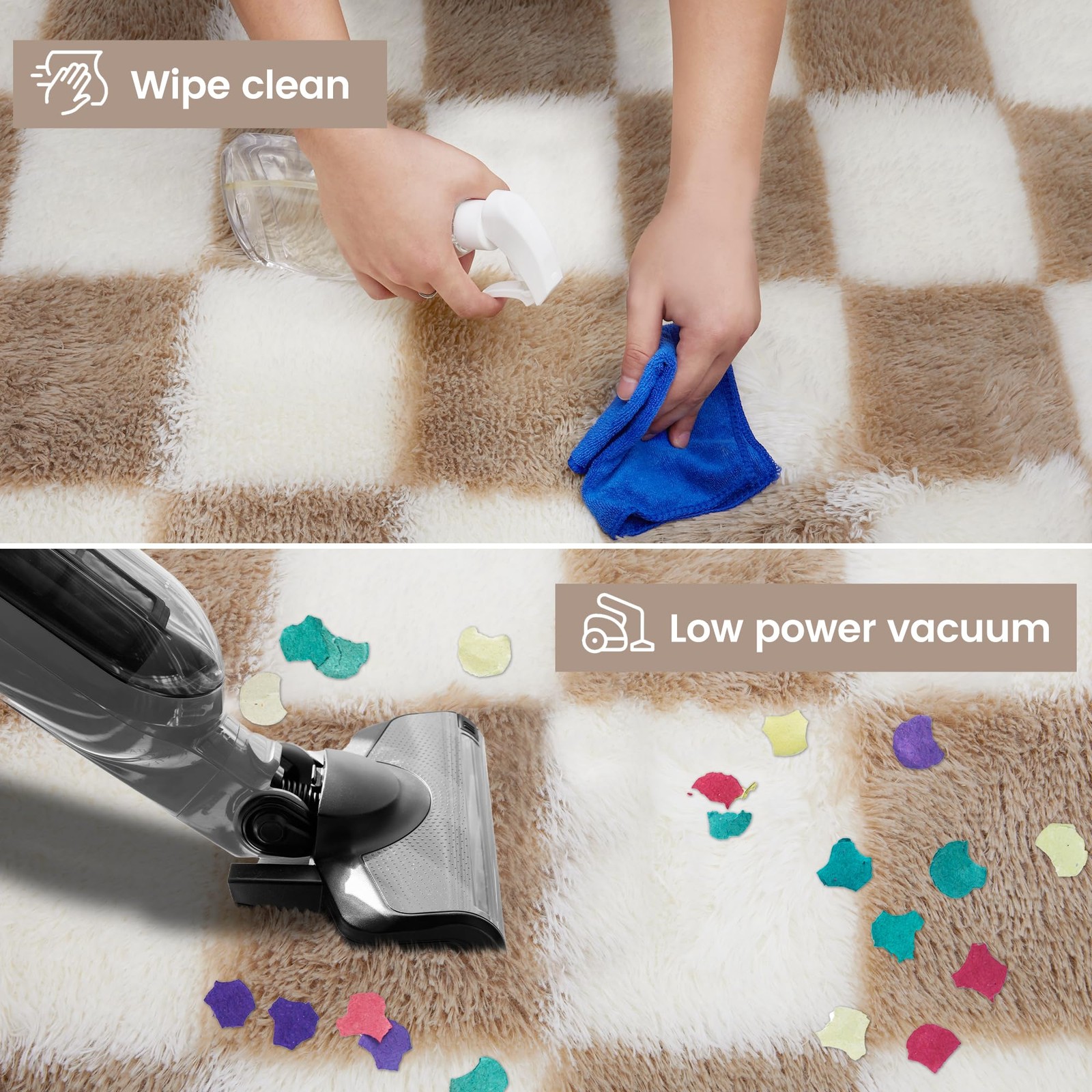 Super Soft Rug for Bedroom, 5×7 Ft Beige and White Area Rug Classic Checkered…
