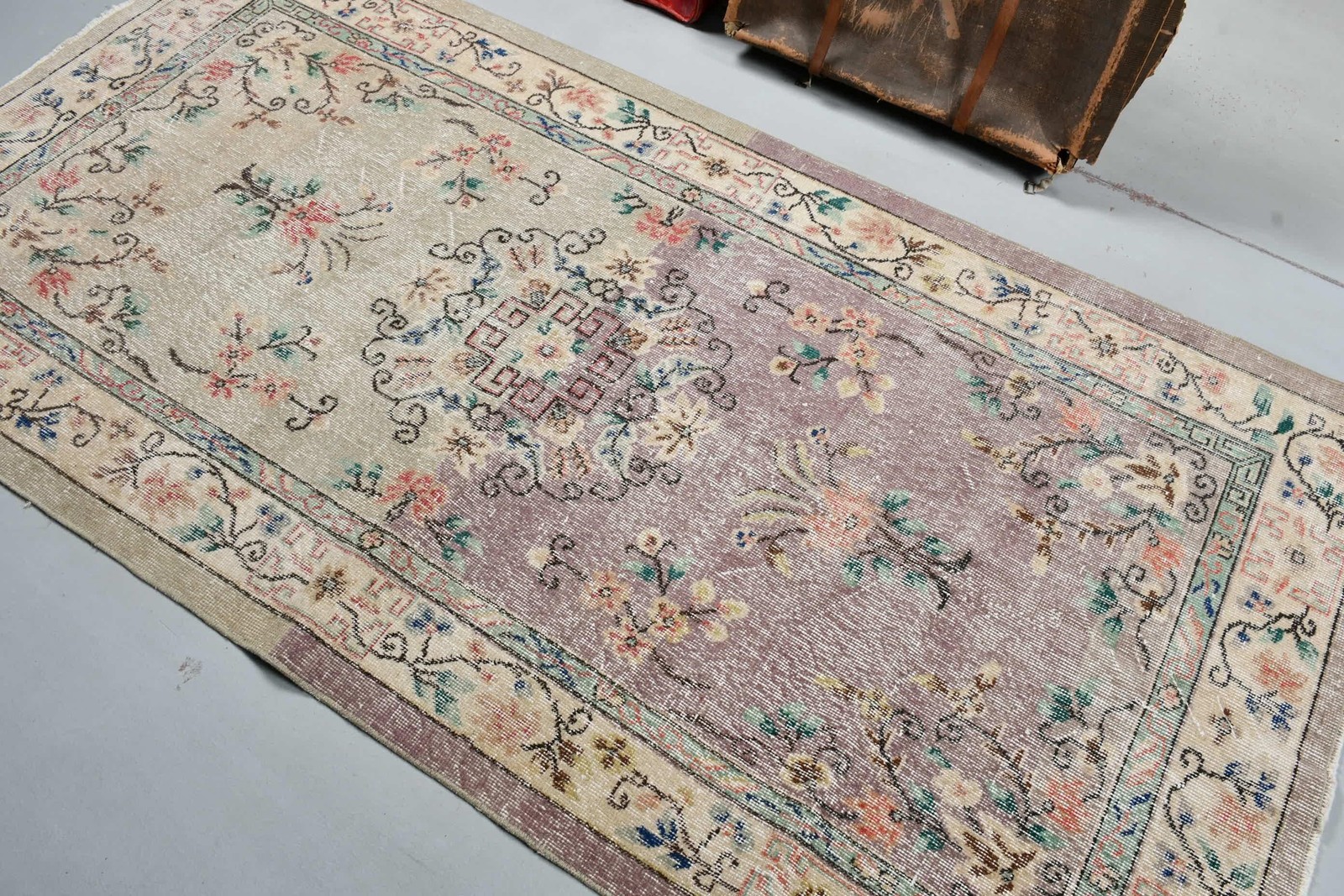 4,1×7,9 ft Turkish Rug, Vintage Area Rug, Brown Blue Bordered Rug