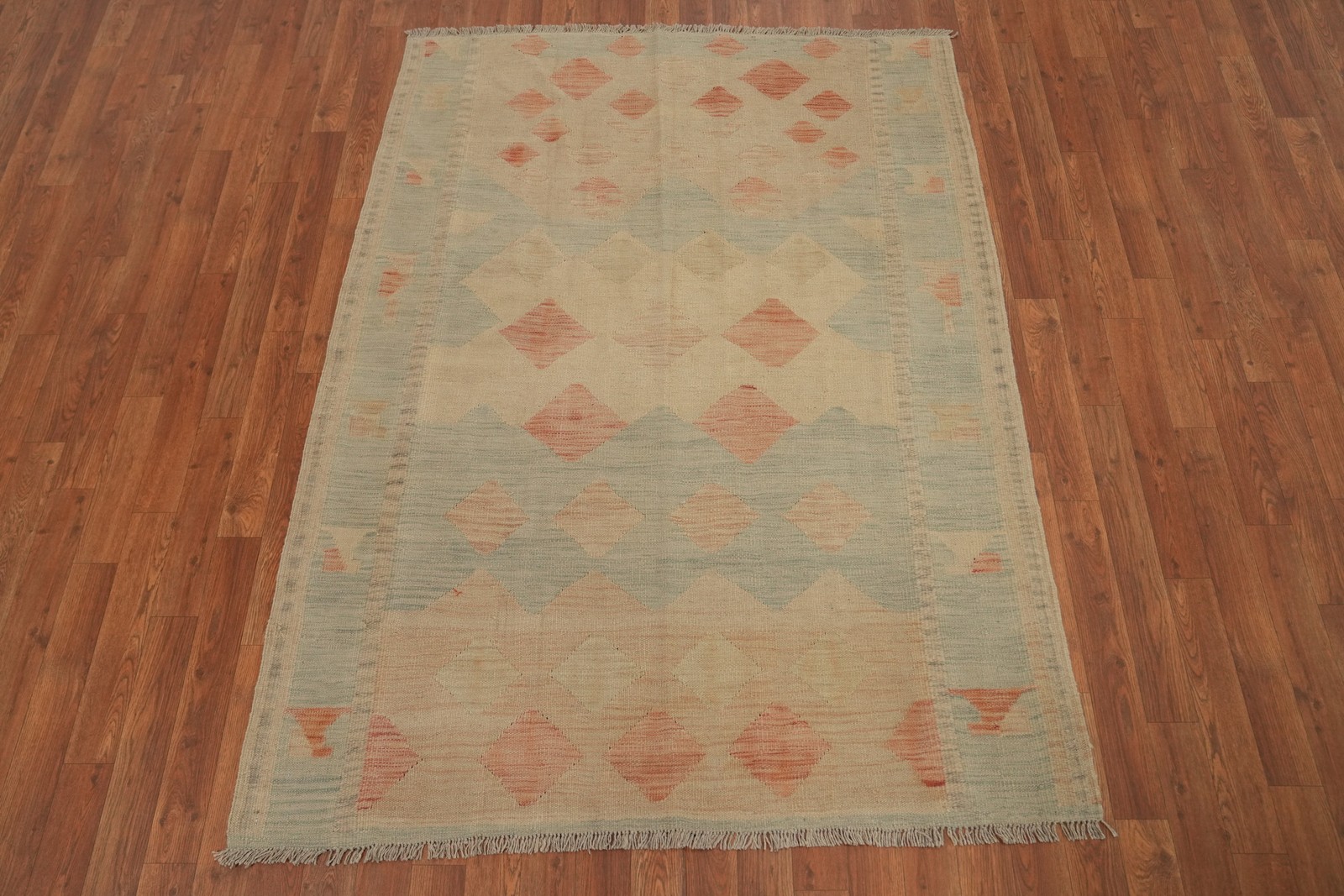Soft Pastel Diamonds: Artistic Handcrafted Kilim Rug 4×6 ft Reversible Carpet